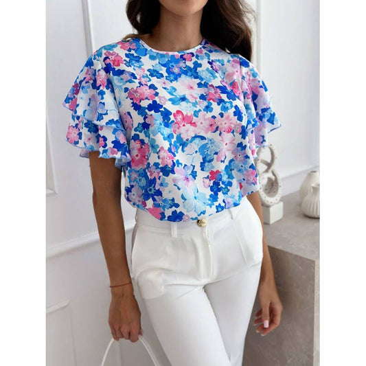 Blouse femme – Coupe décontractée – Manches volantées – Tissu respirant – Imprimé floral