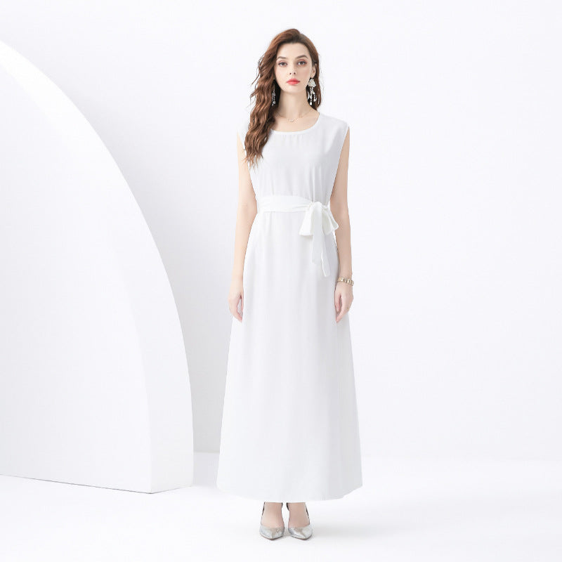 Ensemble deux pièces femme – Robe sans manches et kimono bohème – Détails brodés – Lien à pampilles – Coupe ample