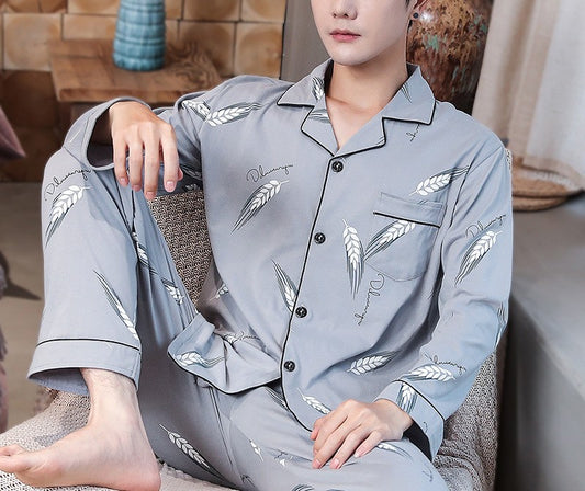 Pyjama homme – Coupe décontractée – Chemise boutonnée manches longues