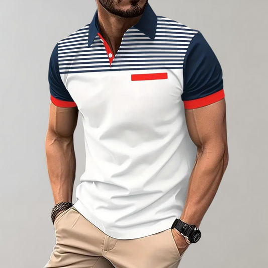Polo homme – Coupe slim – Rayures poitrine – Poignets contrastés