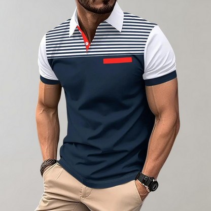 Polo homme – Coupe slim – Rayures poitrine – Poignets contrastés