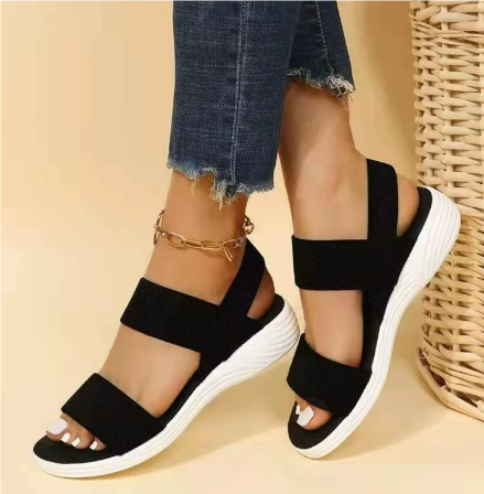 Sandales femme – Bout ouvert – Semelle confort – Brides élastiques – Style décontracté