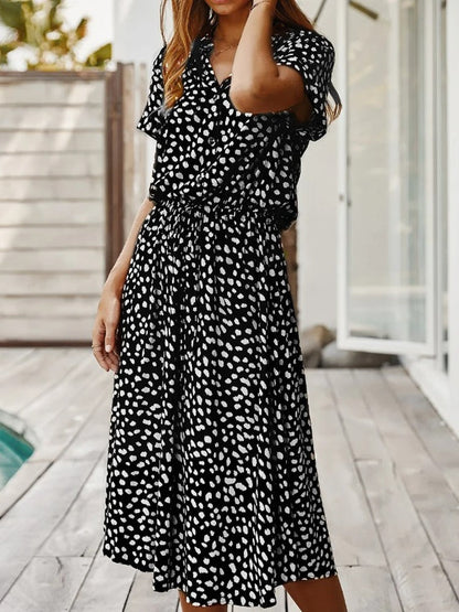 Robe midi femme – Coupe décontractée – Tissu respirant – Boutonnée – Manches courtes