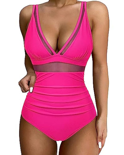 Maillot de bain femme – Coupe moulante – Décolleté plongeant – Détails en mesh respirants