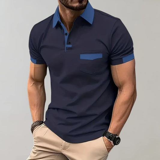 Polo homme – Coupe slim – Maille respirante – Col boutonné – Poche poitrine