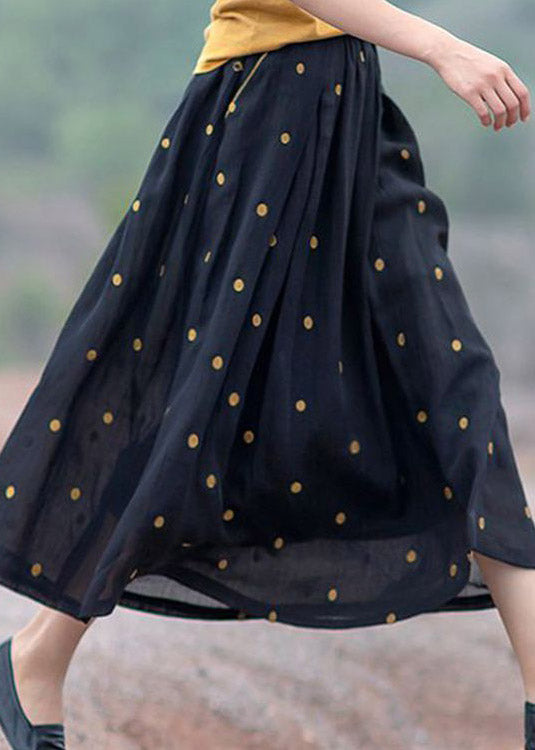 Jupe midi femme – Coupe fluide – Motifs rétro à pois et fleurs – Poches pratiques