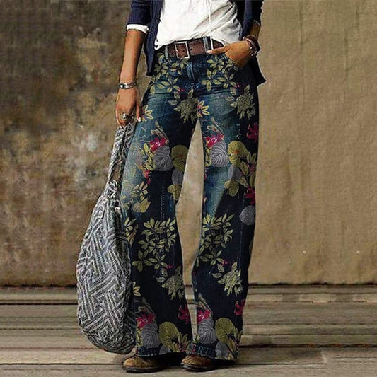 Pantalon Femme Large – Taille Haute – Imprimé Floral – Coupe Ample – Tissu Respirant