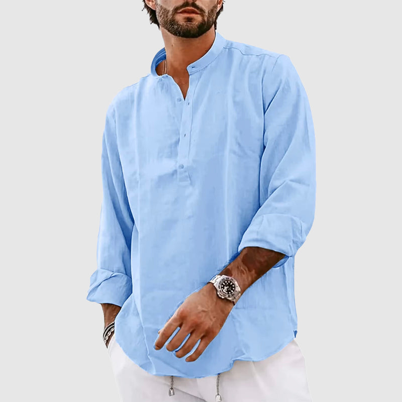 Shirt Henley men – Natural fibers – Relaxed fit – High collar – Long sleeves