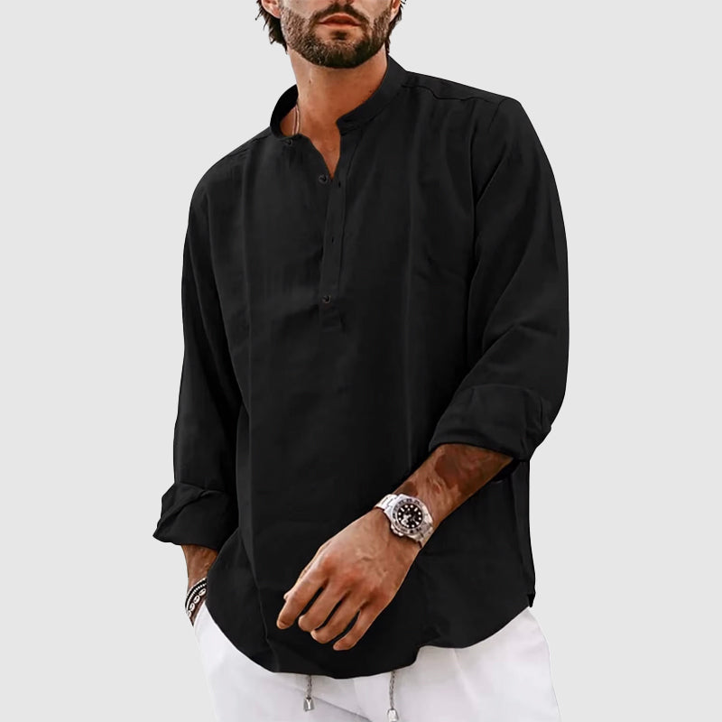 Shirt Henley men – Natural fibers – Relaxed fit – High collar – Long sleeves