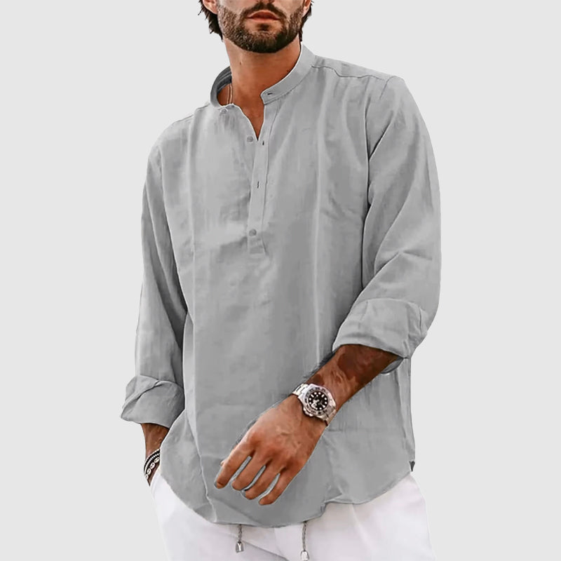 Shirt Henley men – Natural fibers – Relaxed fit – High collar – Long sleeves
