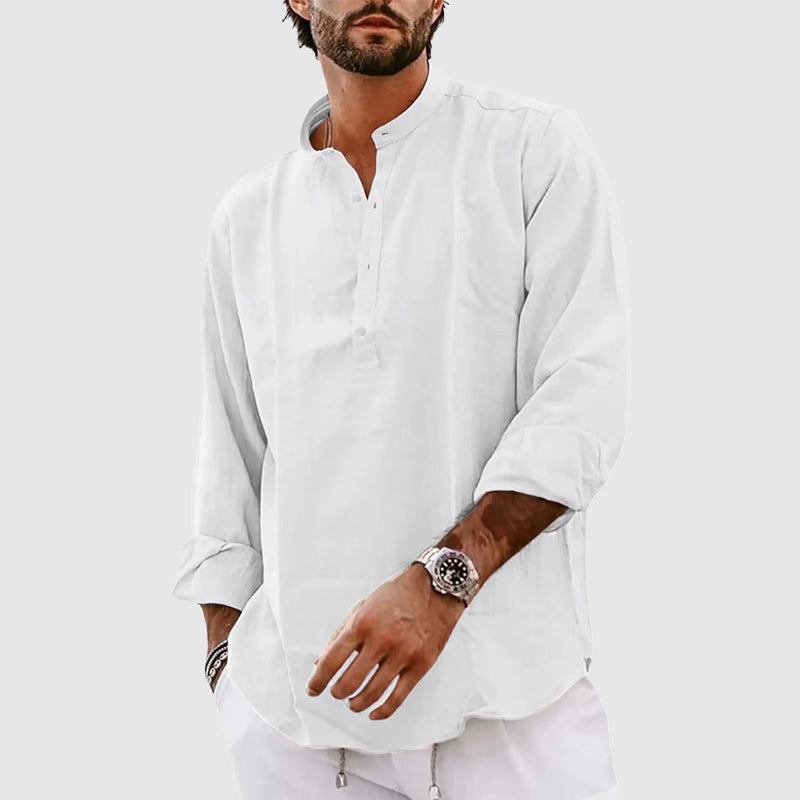 Shirt Henley men – Natural fibers – Relaxed fit – High collar – Long sleeves