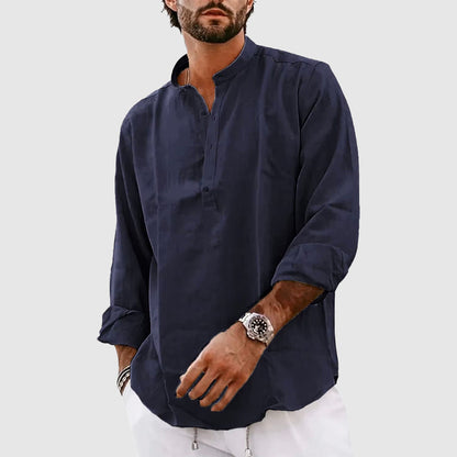Shirt Henley men – Natural fibers – Relaxed fit – High collar – Long sleeves