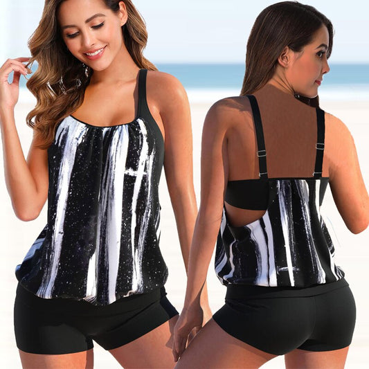 Tankini Set femme – Haut blouson à bretelles réglables – Short ajusté – Tissu respirant