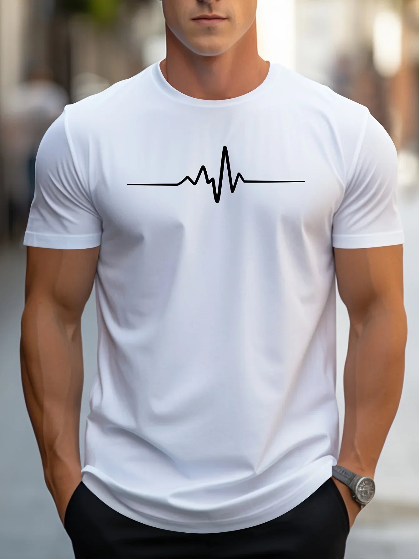Men's T-shirt – Slim fit – Soft knit – Short sleeves – Cardiogram graphic