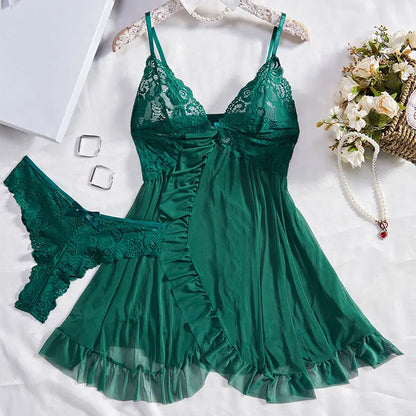 Ensemble de lingerie pour femmes – Dentelle délicate – Bretelles fines – Tissu léger respirant – Ourlet volanté
