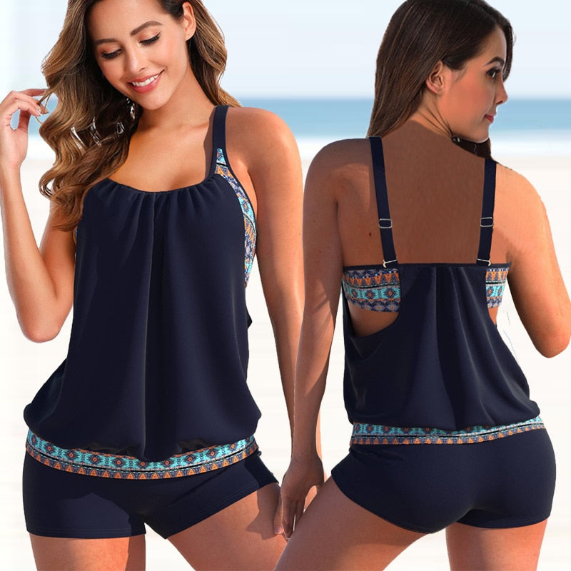 Tankini Set femme – Haut blouson à bretelles réglables – Short ajusté – Tissu respirant
