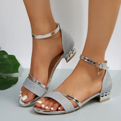 Sandales femme – Talon bloc bas – Bout ouvert – Bride cheville élégante