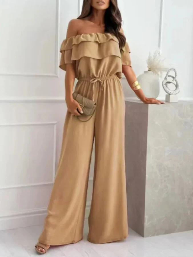 Combinaison femme – Épaules dénudées – Volants – Taille élastique – Tissu respirant