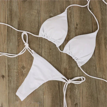 Bikini femme – Coupe slim – Haut triangle à liens réglables – Bas taille basse