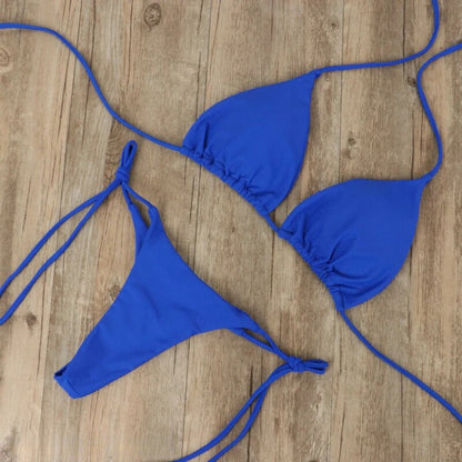Bikini femme – Coupe slim – Haut triangle à liens réglables – Bas taille basse