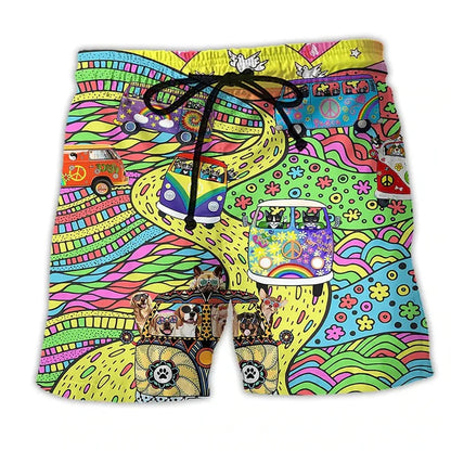 Short de bain homme – Coupe régulière – Séchage rapide – Taille ajustable – Imprimé boho