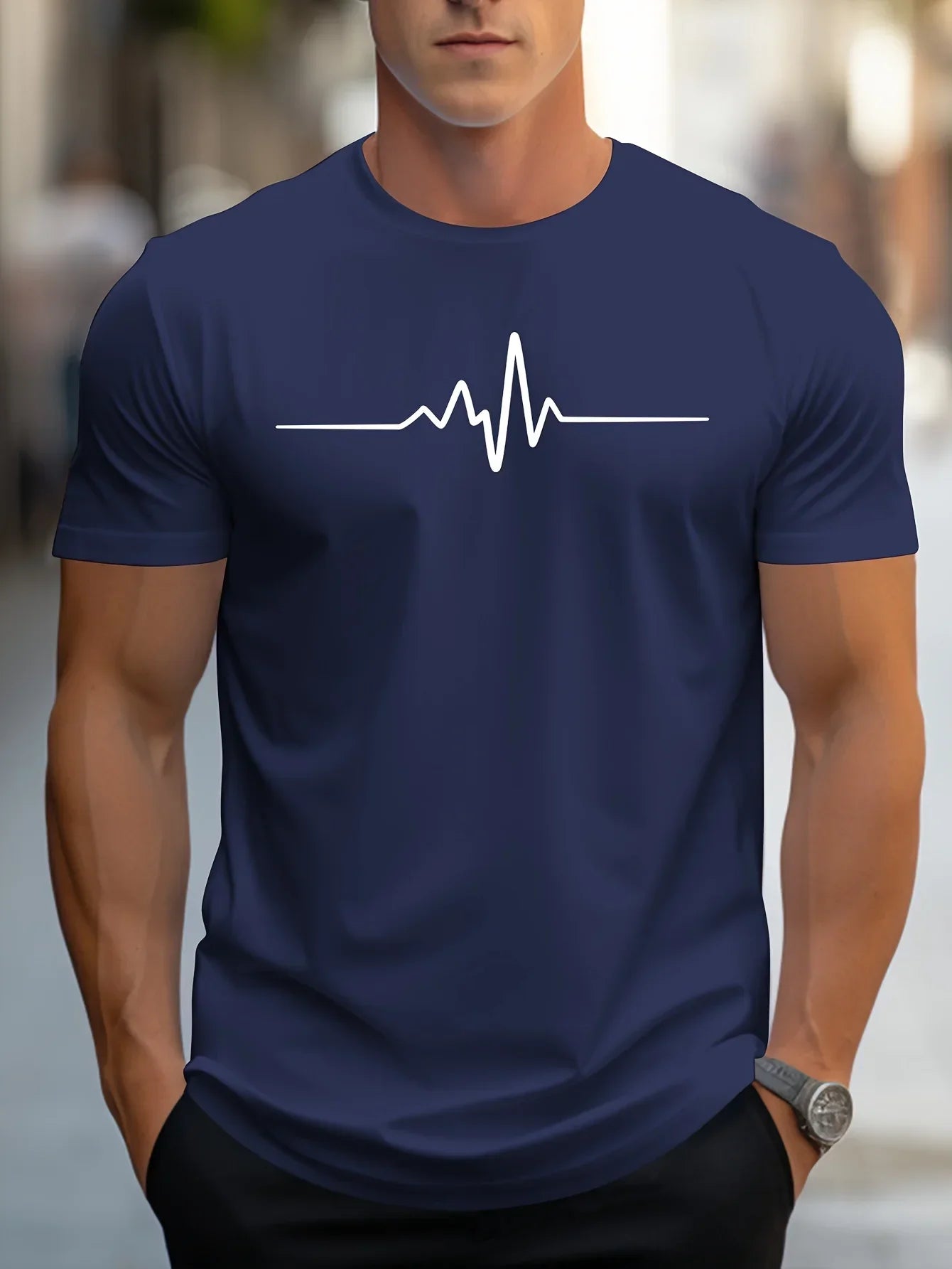 Men's T-shirt – Slim fit – Soft knit – Short sleeves – Cardiogram graphic