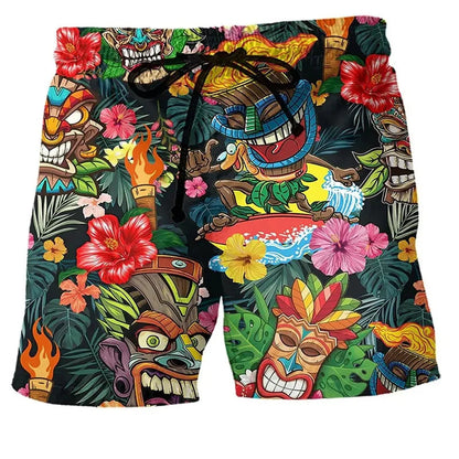 Short de bain homme – Coupe régulière – Séchage rapide – Taille ajustable – Imprimé boho