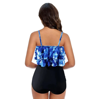Ensemble de bikinis pour femmes – Coupe couvrante – Haut à volants – Bas taille haute