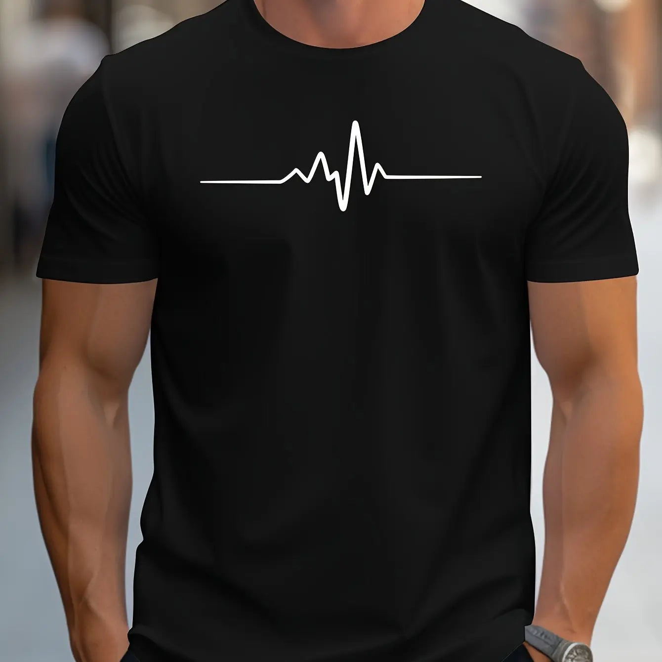 Men's T-shirt – Slim fit – Soft knit – Short sleeves – Cardiogram graphic