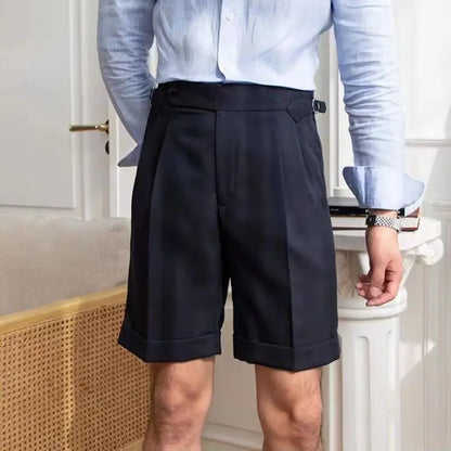 Short homme habillé – Coupe ajustée – Taille haute – Pinces devant – Ourlet retroussé