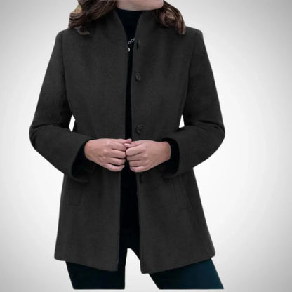 Manteau femme – Coupe structurée – Col montant – Boutons décoratifs – Longueur hanches