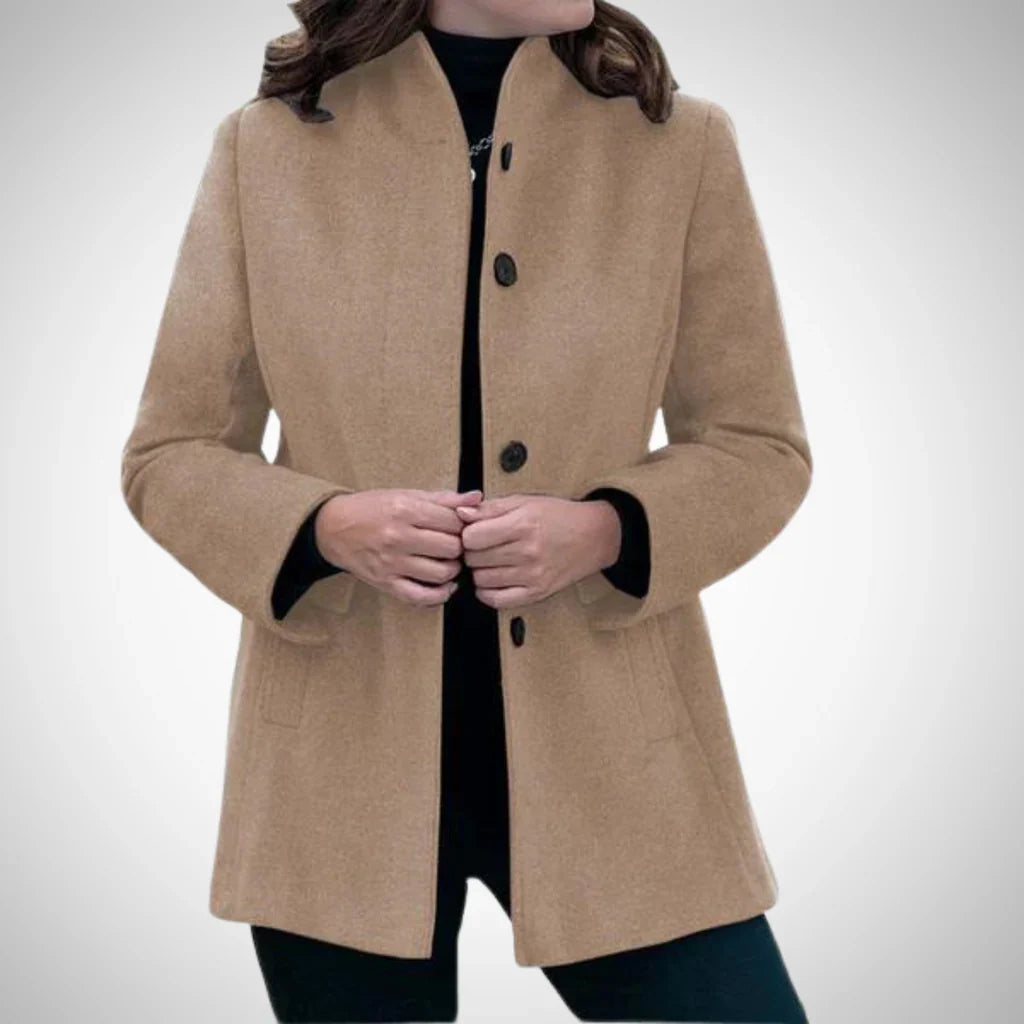 Manteau femme – Coupe structurée – Col montant – Boutons décoratifs – Longueur hanches