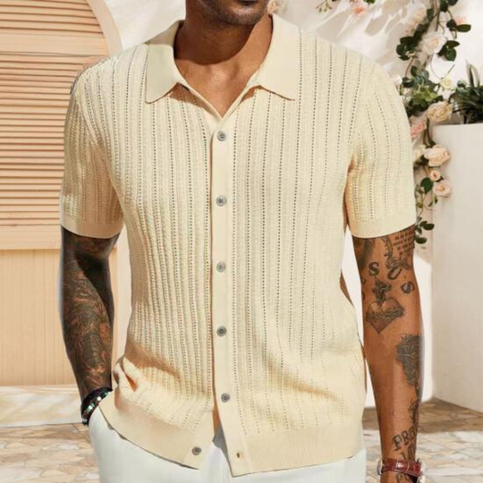 Men's shirt – Soft knit – Straight fit – Short sleeves – Classic buttoned collar