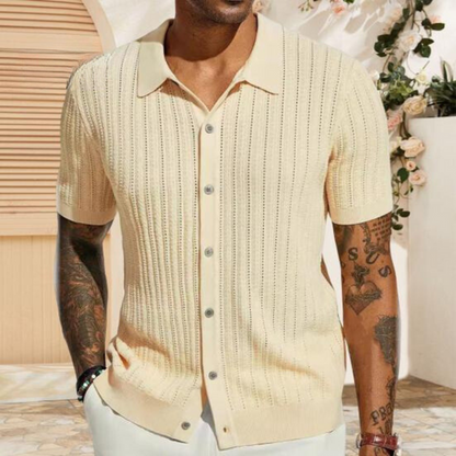 Men's shirt – Soft knit – Straight fit – Short sleeves – Classic buttoned collar