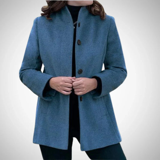 Manteau femme – Coupe structurée – Col montant – Boutons décoratifs – Longueur hanches