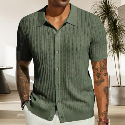 Men's shirt – Soft knit – Straight fit – Short sleeves – Classic buttoned collar