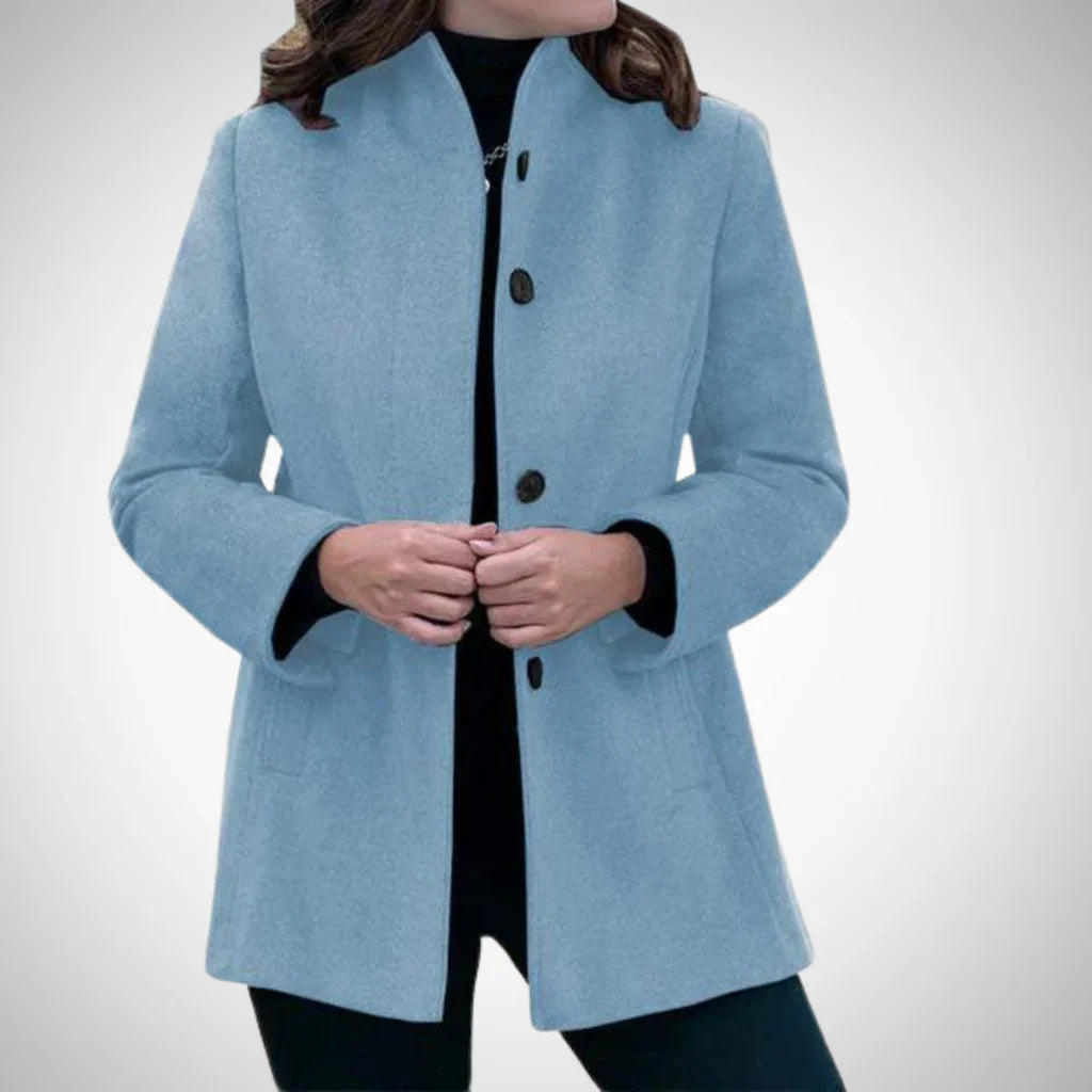 Manteau femme – Coupe structurée – Col montant – Boutons décoratifs – Longueur hanches