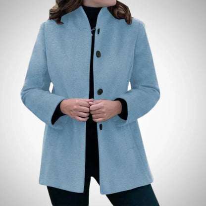 Manteau femme – Coupe structurée – Col montant – Boutons décoratifs – Longueur hanches