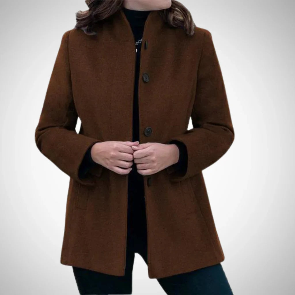 Manteau femme – Coupe structurée – Col montant – Boutons décoratifs – Longueur hanches