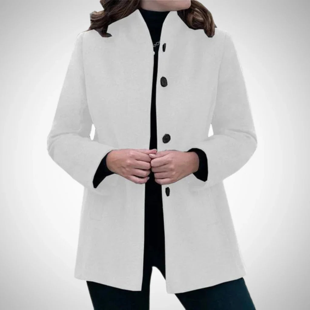 Manteau femme – Coupe structurée – Col montant – Boutons décoratifs – Longueur hanches