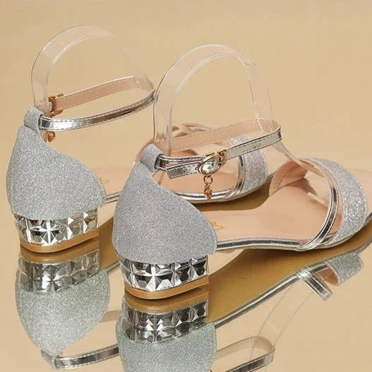 Sandales femme – Talon bloc bas – Bout ouvert – Bride cheville élégante