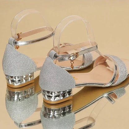 Sandales femme – Talon bloc bas – Bout ouvert – Bride cheville élégante