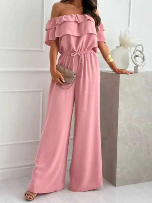 Combinaison femme – Épaules dénudées – Volants – Taille élastique – Tissu respirant