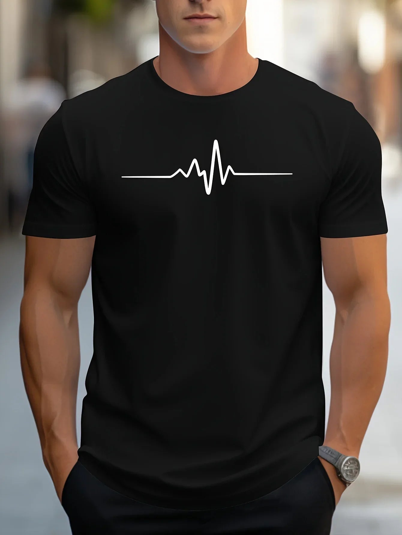 Men's T-shirt – Slim fit – Soft knit – Short sleeves – Cardiogram graphic