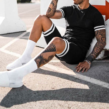 Ensemble de sport homme – Coupe slim – Tissu extensible respirant – Haut manches courtes & short