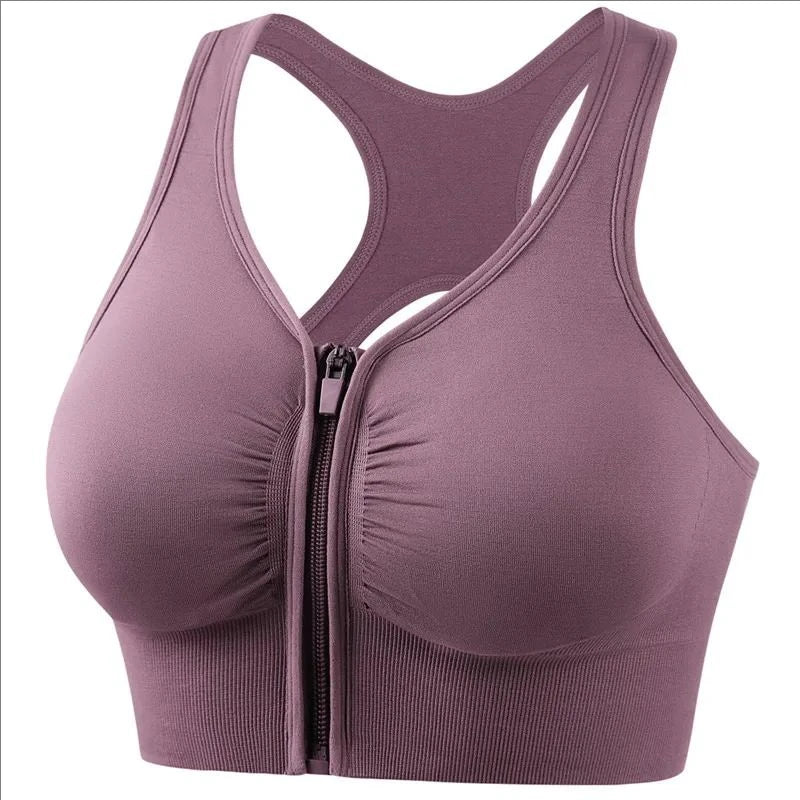 Brassière de sport femme – Maintien ajusté – Fermeture zippée – Dos nageur respirant
