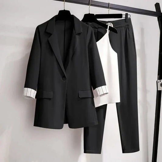 Ensemble blazer pour femme – Coupe structurée – Revers cranté – Fermeture un bouton – Poignets retroussés