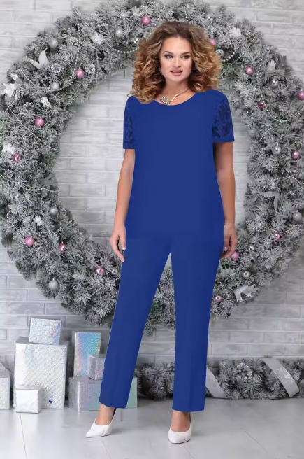Ensemble trois pièces pour femme – Haut brodé – Ourlet asymétrique – Tissu respirant – Coupe décontractée