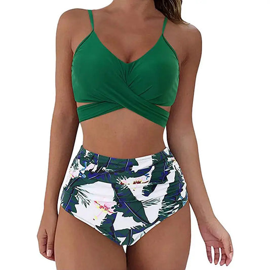 Bikini Femme – Haut Croisé Ajusté – Bas Taille Haute Froncé – Maille Respirante