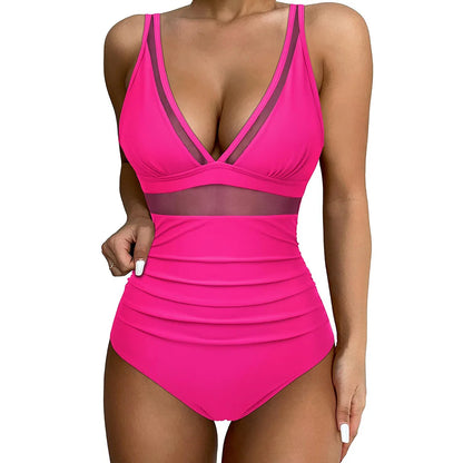 Maillot de bain 1 pièce femme – Coupe sculptante – Détail en tulle – Échancrure haute